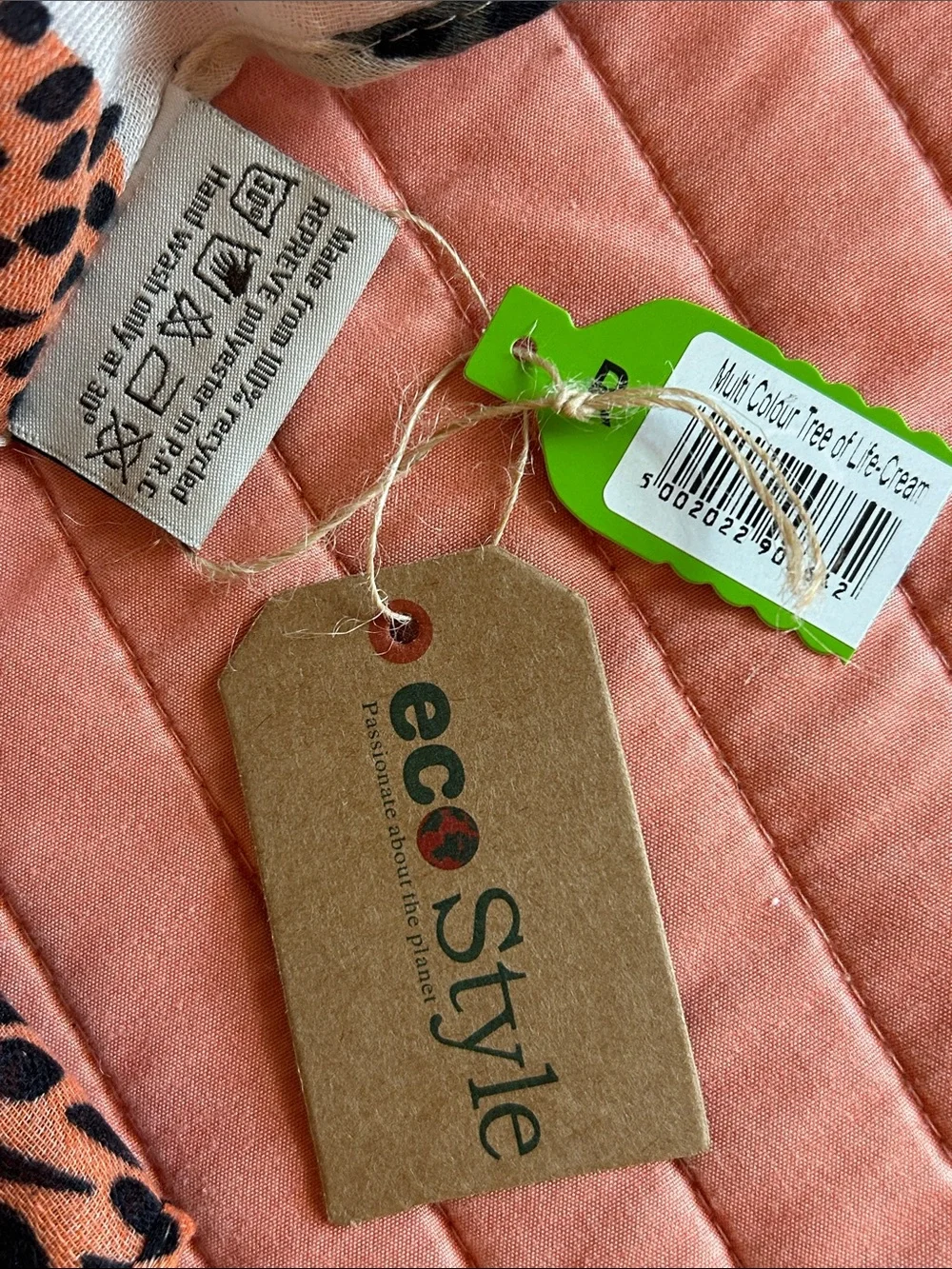 NWT EcoStyle Lightweight scarf cream background with multicolor tree motifs